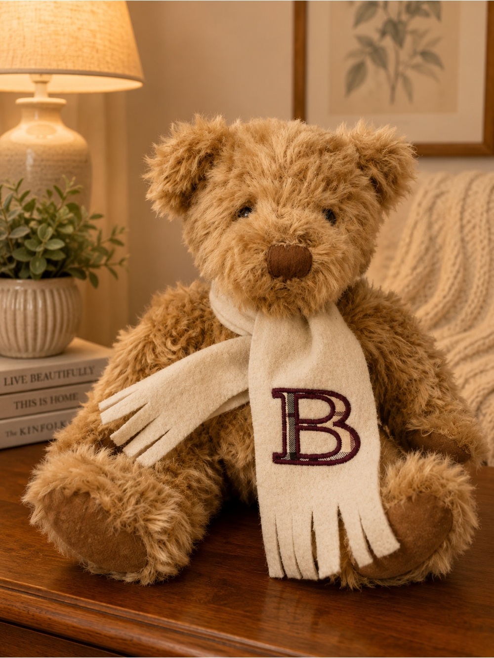 Burberry Russ Brown Teddy Bear with White Scarf
